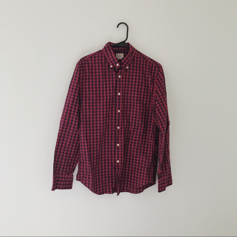 J. Crew Gingham button down shirt.
